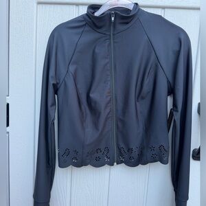 Becco Women's Charcoal Bomber Jacket with Floral Cut Hem